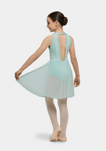 Load image into Gallery viewer, Baby blue lyrical dance performance dress with lace and low cut out back
