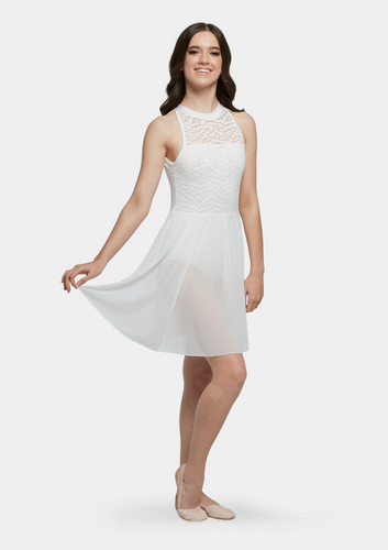 White lyrical dance performance dress with lace