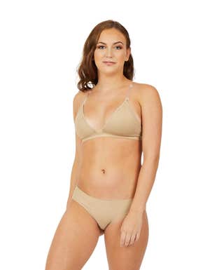 Capezio Dames Deep Neck Clear Back Bra Sport, Nude, XS, Naakt, XS