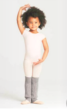 Load image into Gallery viewer, little girl wearing grey legwarmers, ballet stockings and pink leotard