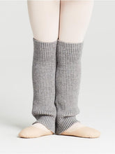 Load image into Gallery viewer, little girl wearing grey legwarmers, ballet stockings and ballet shoes