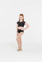 Load image into Gallery viewer, Studio 7 cropped sequins top in black for dance costume
