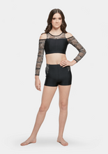 Load image into Gallery viewer, aztec crop top dancing outfit black, matching dancing costume set
