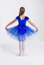 Load image into Gallery viewer, Electric blue velvet cap sleeve ballet tutu and soft chiffon skirt with glitter
