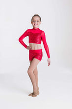 Load image into Gallery viewer, Red sequins dance shorts and matching top
