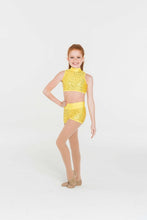 Load image into Gallery viewer, Yellow sequins dance shorts and matching top
