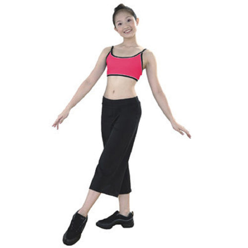 Black 3/4 wide dance pants and dance boots or sneakers