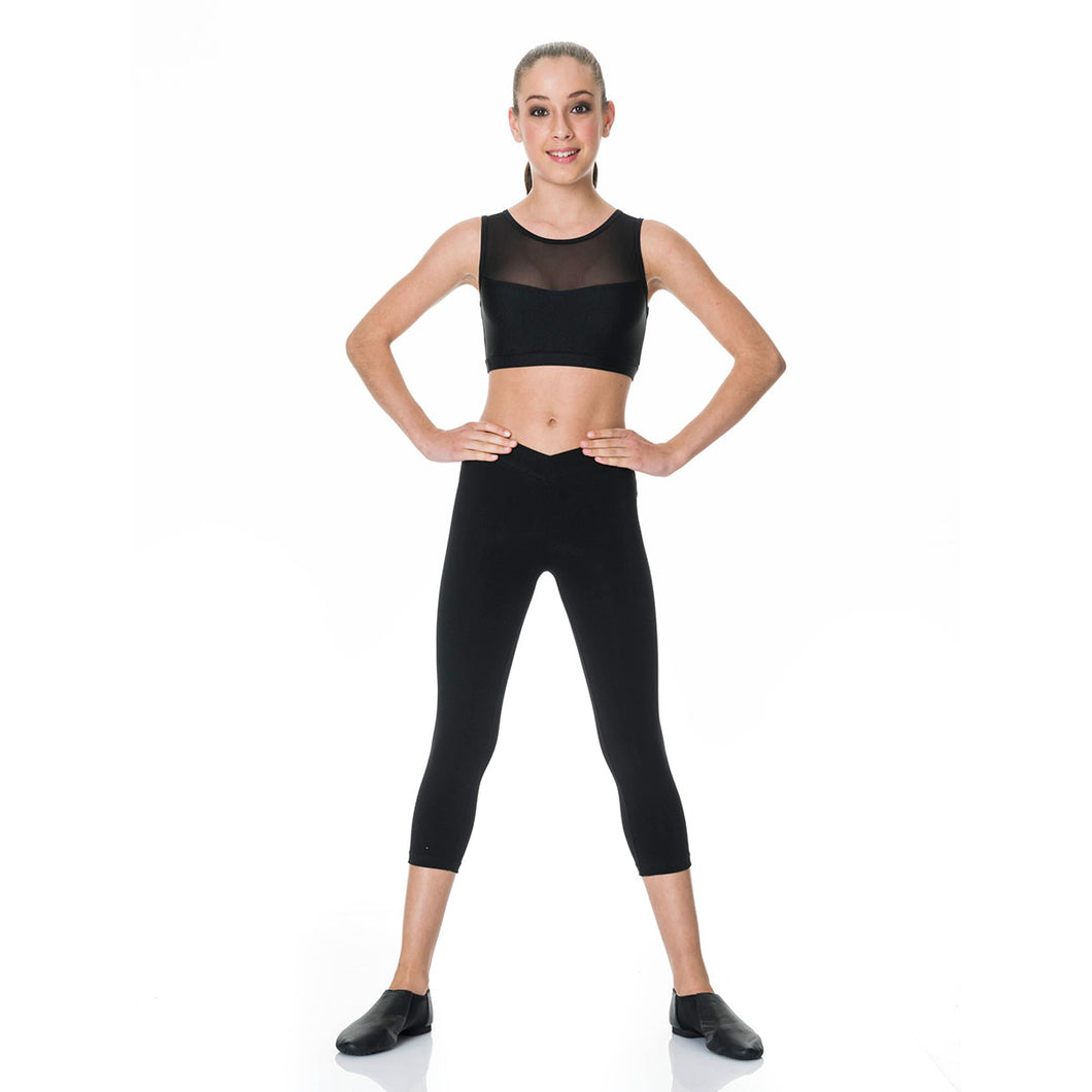 Cotton 3/4 leggings or tights and black crop top and black jazz shoes