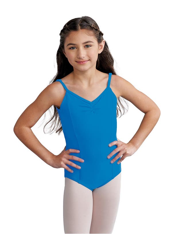 Adjustable camisole leotard with pinch front in blue