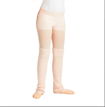 Load image into Gallery viewer, Child wearing ballet stockings, pink legwarmers and ballet shoes
